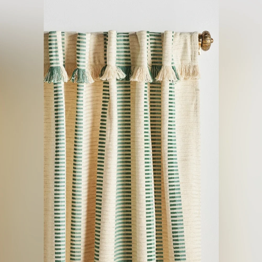New Anthropologie Pieced Stripe Cotton Blend Woven Blackout Curtain Size 50”x108